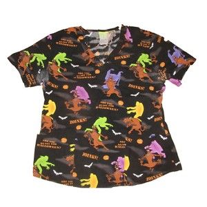 Scooby Doo Black Halloween Nurse's Scrubs Shirt Top Size M